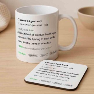 Funny "Cuntsipated" Mug – Rude Office Gift, Boss Present, Secret Santa Idea, Personalised Coffee Cup, Mug & Coaster Set Option, definition