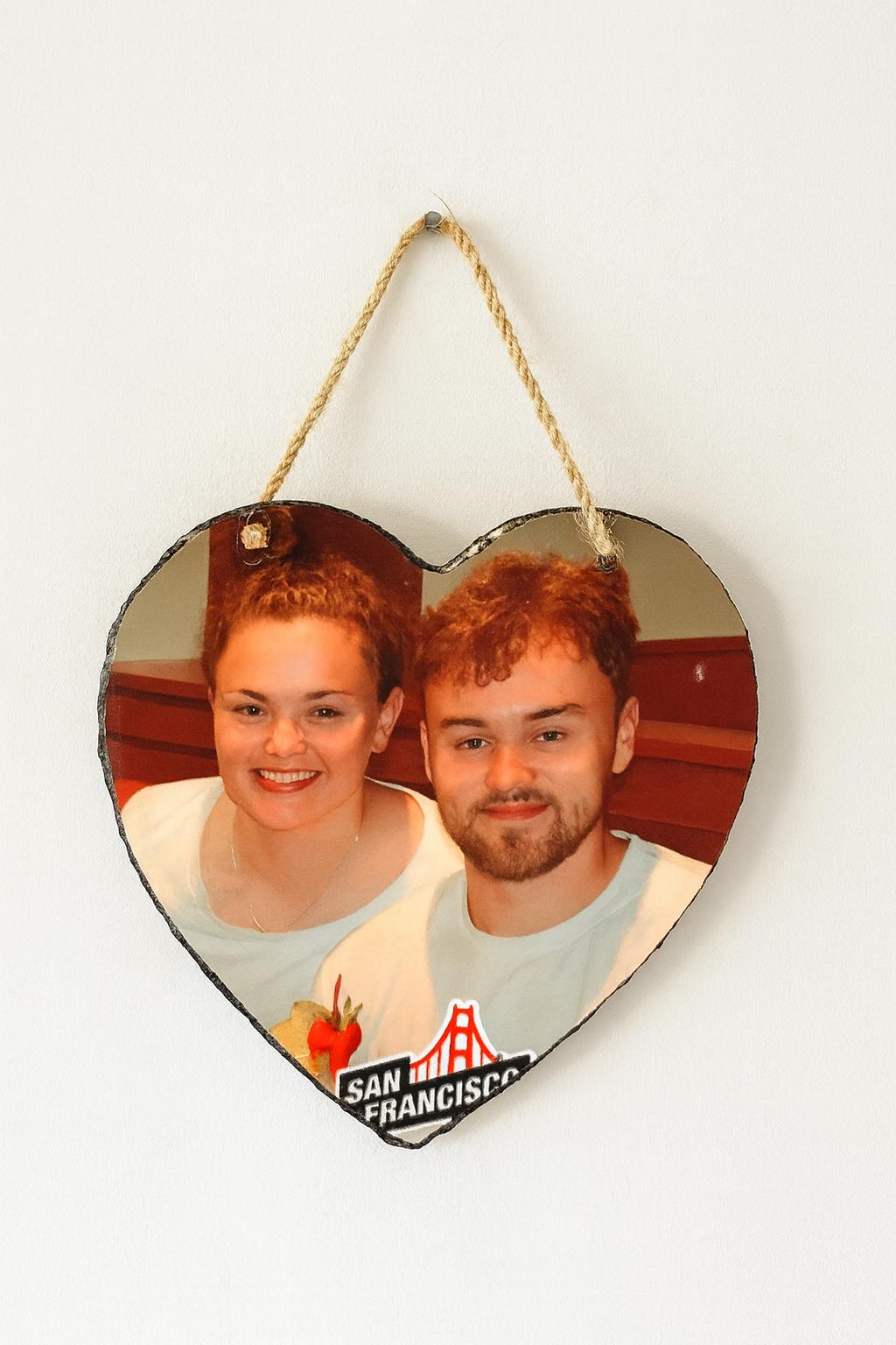 Personalised Photo Slate Heart : Custom Heart Rock Plaque, Desk or Hanging Gift | large