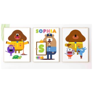 Set of 3 Personalised Cartoon Dog Nursery Prints – Custom Name Wall Art for Kids Room & Baby Decor