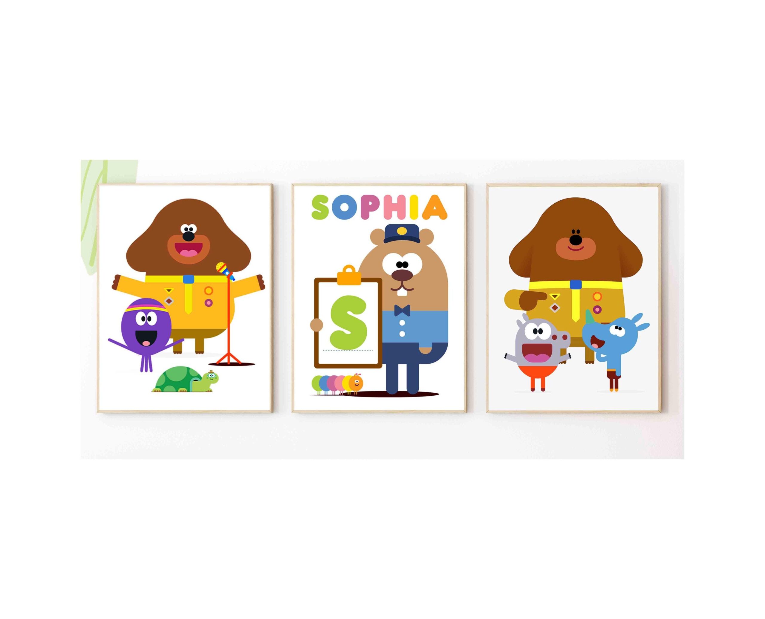 Set of 3 Personalised Cartoon Dog Nursery Prints – Custom Kids Wall Art