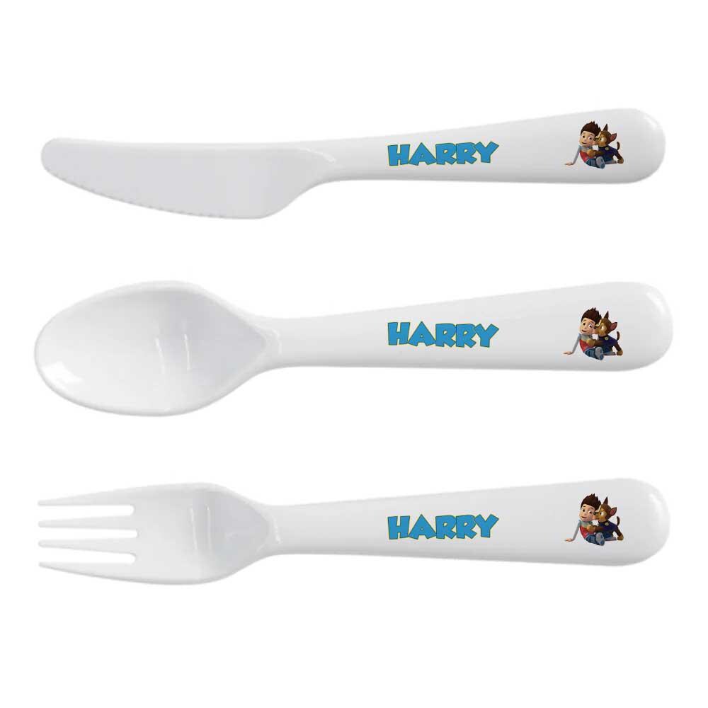 Personalised Rescue Puppy Kids Dinnerware Set – Custom Name Plate, Bowl, Cup & Cutlery Gift - Image 5
