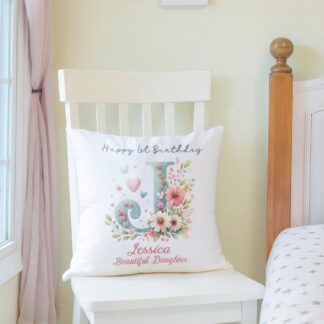 Personalised Satin Birthday Cushion Cover – Custom Name Pillow, First Birthday Gift for Baby Girl Boy, Keepsake Nursery Décor
