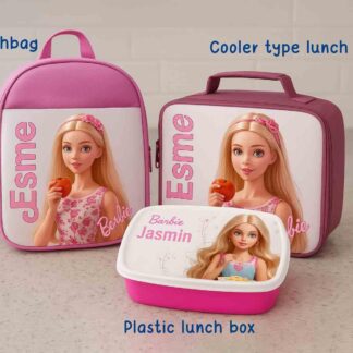 Personalised Pink Doll Lunch Box – Custom Name Cooler Bag, Back to School Gift for Kids