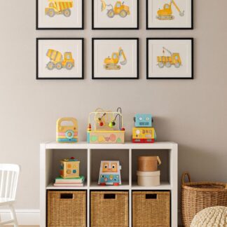 Construction Truck Nursery Print: Dump Truck, Bulldozer, Crane