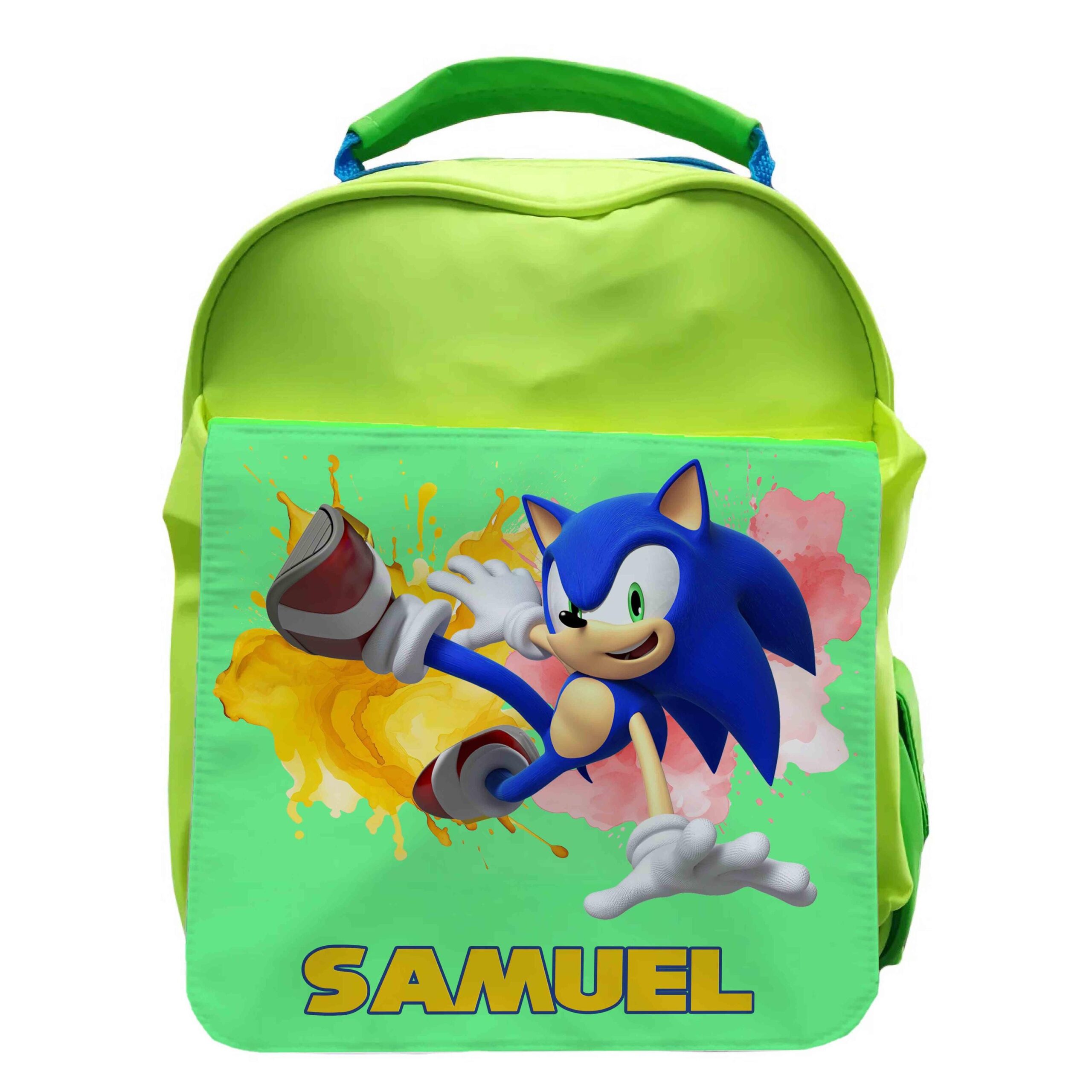 Personalised Neon Green Kids Backpack – Retro Game Style School Bag | sonic - Image 6