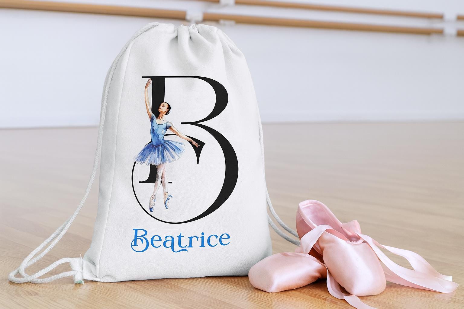 Ballerina Drawstring Bag – Girls Ballet PE & Gym Bag with Name - Image 4