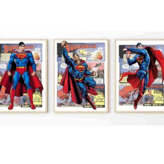 Superhero Comic Book Art Prints – Set of 3 Kids Room Posters, Nursery & Playroom Wall Decor, Boys and Girls Bedroom Artwork