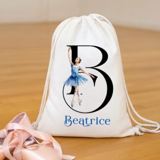 Smurf Ballerina Drawstring Bag, Personalised Dance Bag with Name, Girls Ballet Shoe PE Kit Bag, School Nursery Gym Bag, 31×50cm