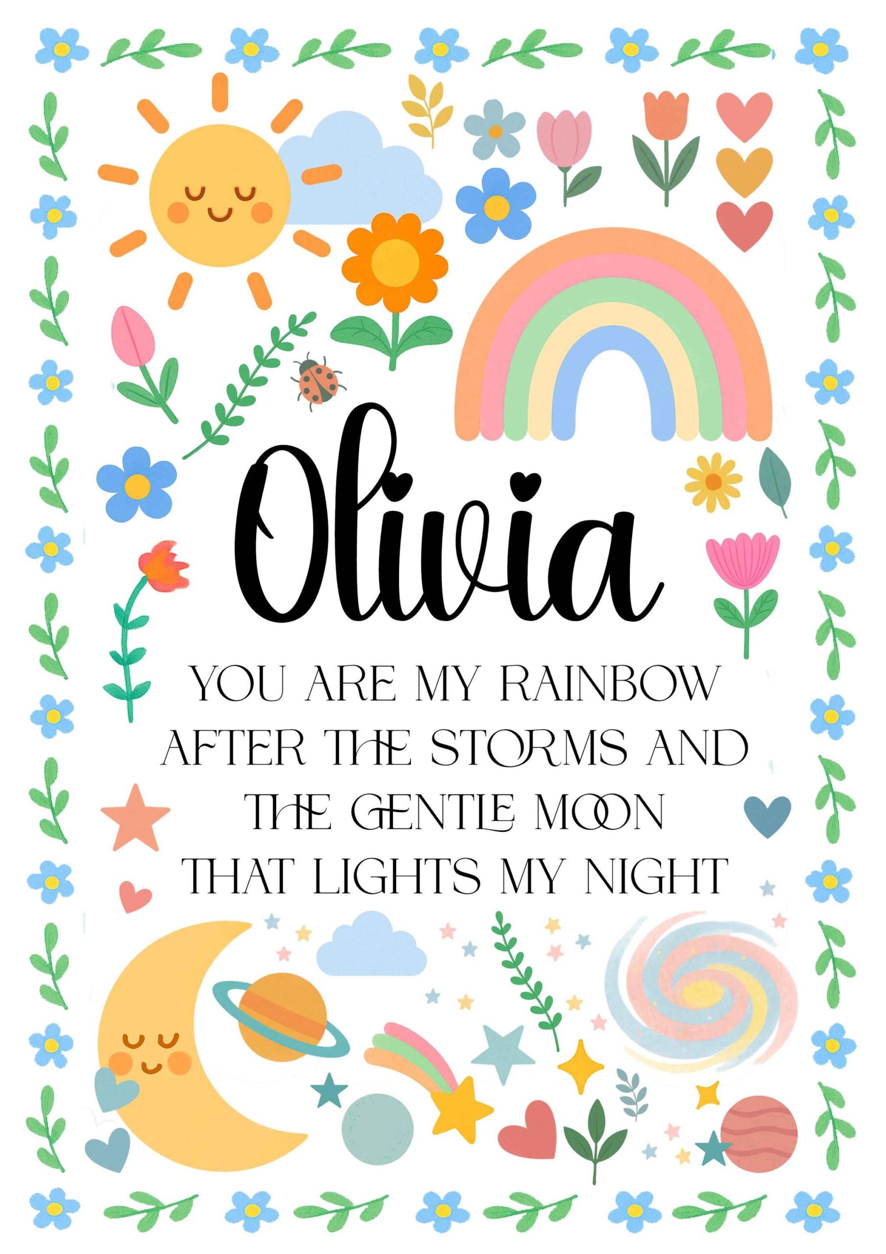 Personalised “You Are My Rainbow” Flower Print – Abstract Nursery Wall Art - Image 3