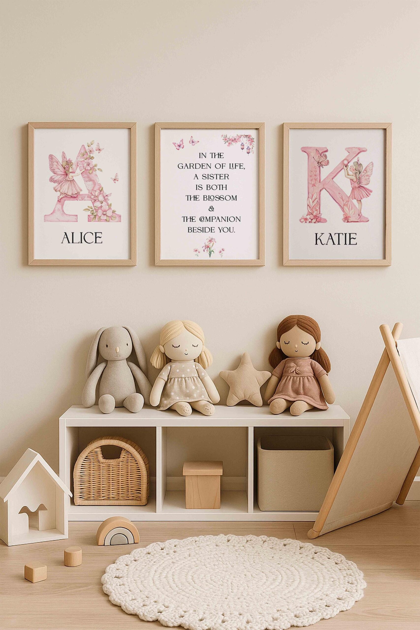 Personalised Girls Nursery Prints – Fairy & Butterfly Wall Art for Girls Bedroom – Sisters Quote Print for Twins & Tweens - Image 2