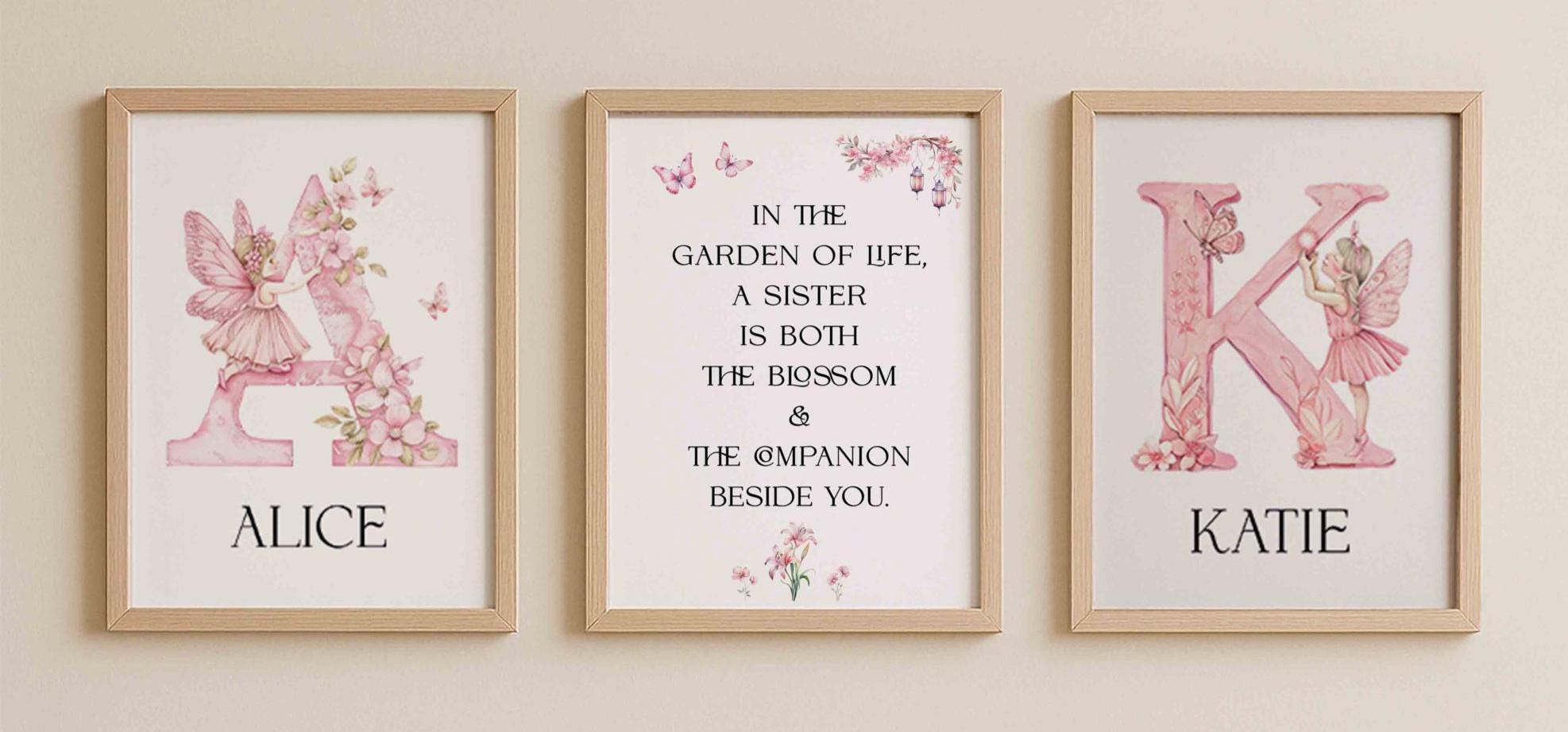 Personalised Girls Nursery Prints – Fairy & Butterfly Wall Art for Girls Bedroom – Sisters Quote Print for Twins & Tweens - Image 4