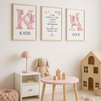 Personalised Girls Nursery Prints - Fairy & Butterfly Wall Art for Girls Bedroom - Sisters Quote Print Twins - Baby Girl Room Décor tweens