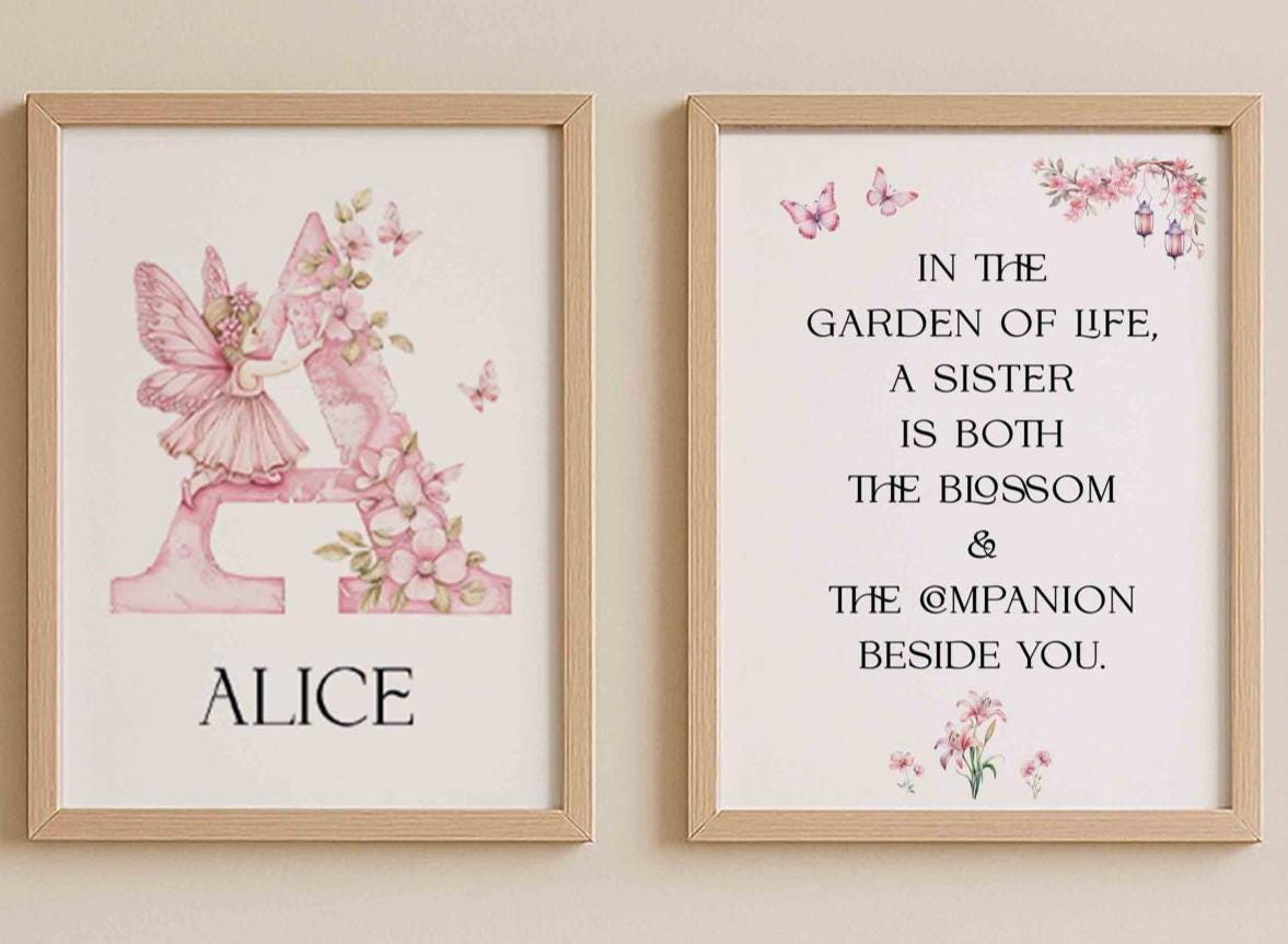Personalised Girls Nursery Prints – Fairy & Butterfly Wall Art for Girls Bedroom – Sisters Quote Print for Twins & Tweens - Image 5