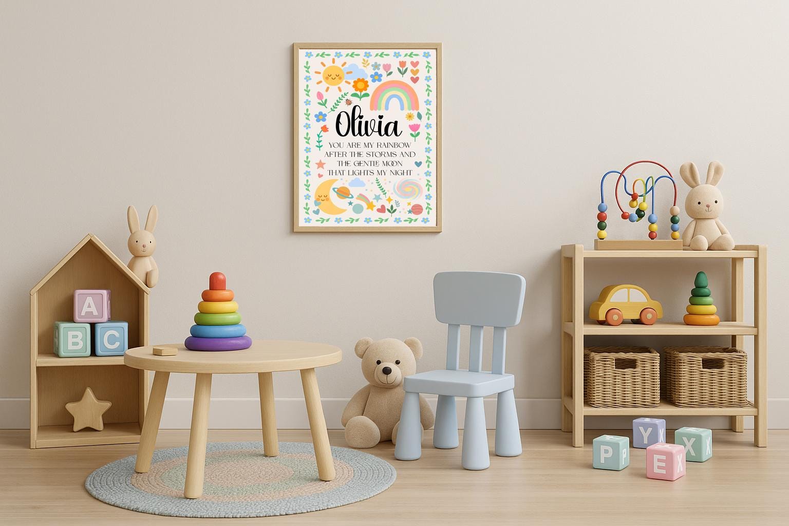 Personalised “You Are My Rainbow” Flower Print – Abstract Nursery Wall Art