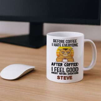 Personalised ‘Before Coffee I Hate Everyone’ Mug – Funny Custom Coffee Cup Gift for Coffee Lovers, Morning Humour & Office Banter