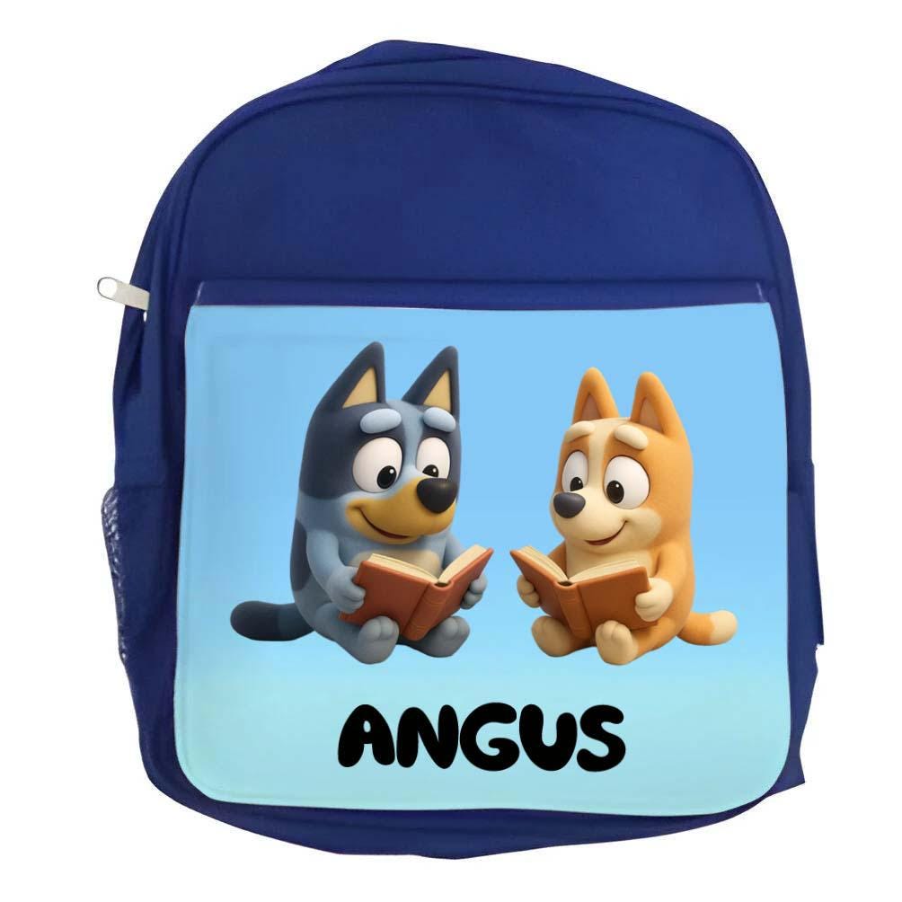 Personalised Blue dog Backpack – Kids School Bag with Name – Rucksack with Bottle Holder – Large Size – Multiple Colours - Image 4