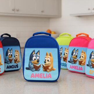 Personalised Blue dog Backpack – Kids School Bag with Name – Rucksack with Bottle Holder – Large Size – Multiple Colours