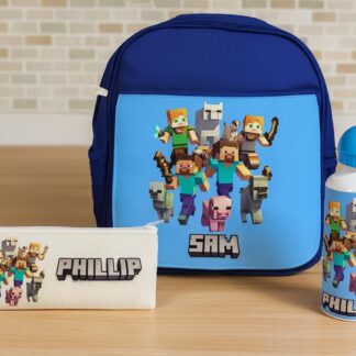 Gamer Backpack Personalised– Custom Kids School Bag with Name – Large Rucksack – Pencil Case -Water Bottle – Back to School Gift