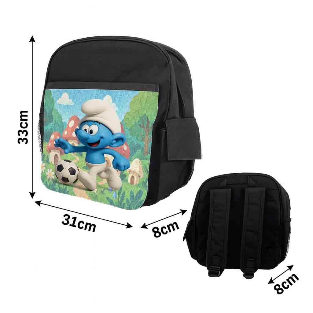 Personalised Blue Creatures Backpack – smurf football Bag Kids School with Name & Bottle Holder - Image 2