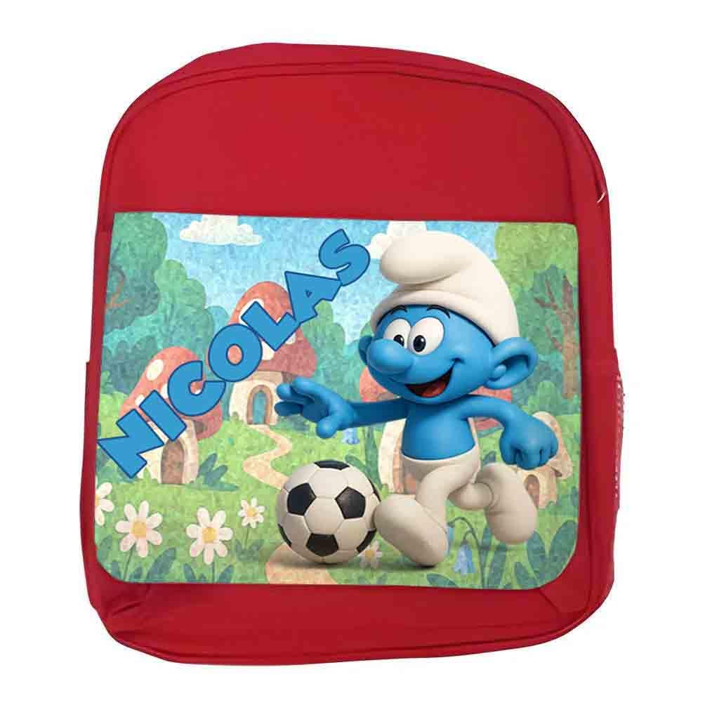 Personalised Blue Creatures Backpack – smurf football Bag Kids School with Name & Bottle Holder - Image 7