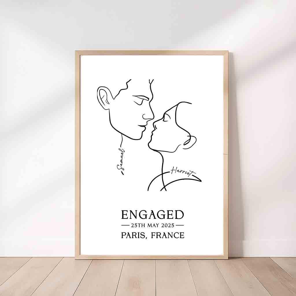 Personalised Engagement Portrait – Minimalist Line Art with Names & Date for Couples - Image 3