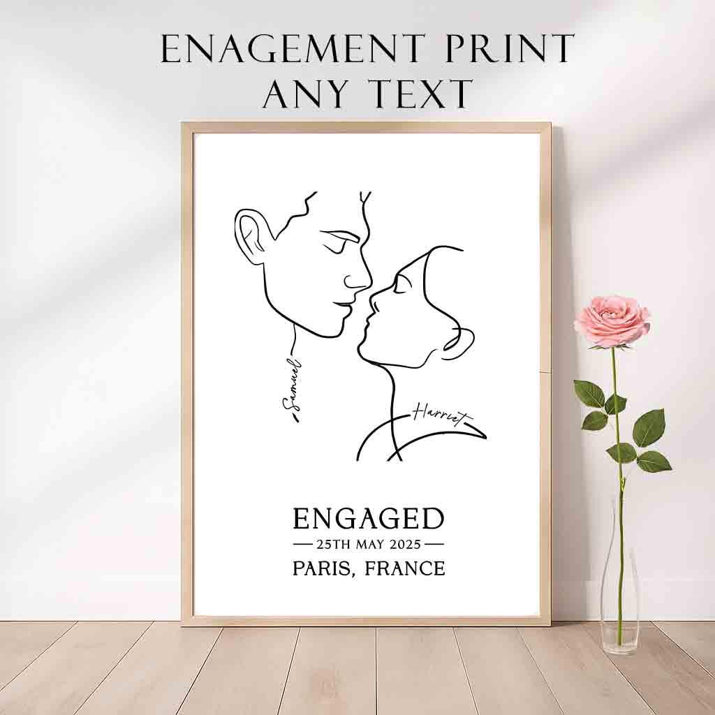 Personalised Engagement Portrait – Minimalist Line Art with Names & Date for Couples - Image 2