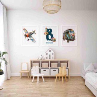 Personalized Nursery Wall Art Prints: Baby Animals, Initial (A4)