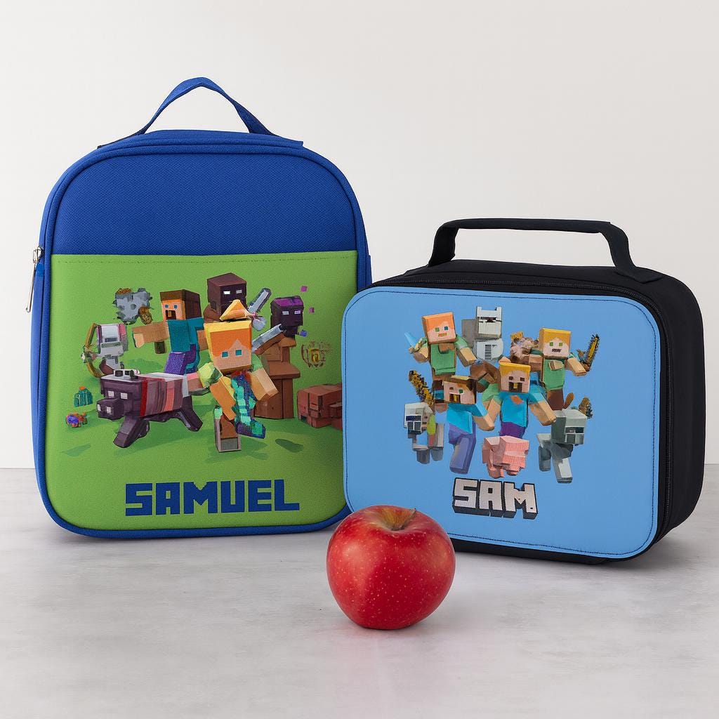 Personalised Gamer Lunch Box – Pixel Kids School Lunch Bag with Name
