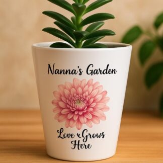 Personalised Ceramic Flower Pot with Birth Flower – Custom Birthday Gift Any Age, Plant Pot with Name, Unique Garden Decor