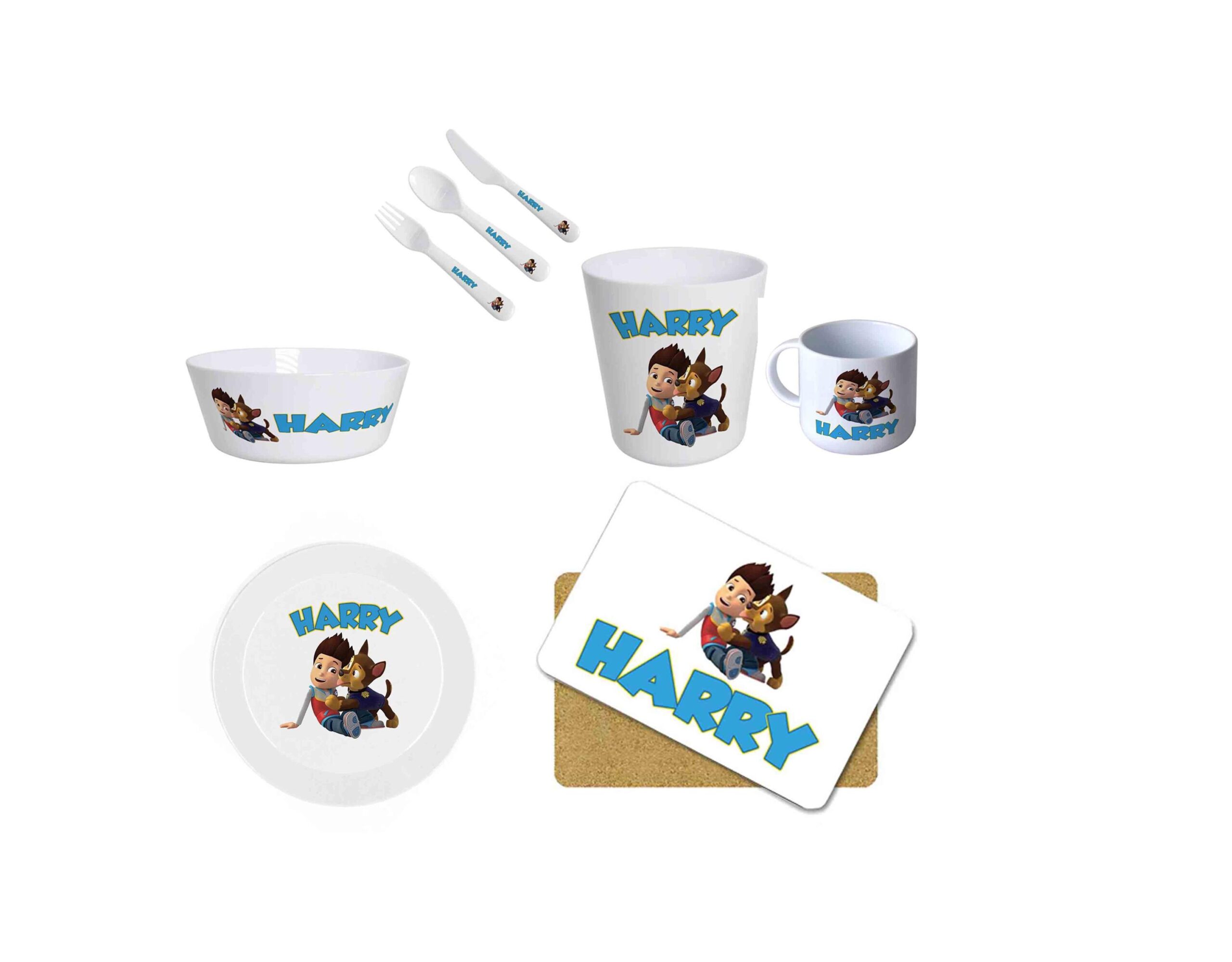 Personalised Rescue Puppy Kids Dinnerware Set – Custom Name Plate, Bowl, Cup & Cutlery Gift - Image 2
