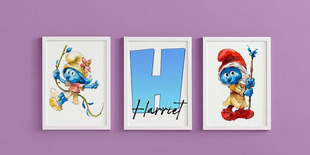 Set of 3 Personalised blue character Watercolour Prints – Custom Name Kids Nursery Wall Art - Image 7
