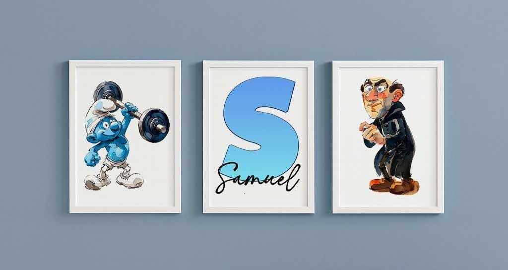Set of 3 Personalised blue character Watercolour Prints – Custom Name Kids Nursery Wall Art - Image 8