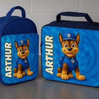 Personalised Rescue Puppy Lunch Bag or Lunch Box with Bottle – Custom Name Kids School Snack Box Gift – Boys & Girls, Multi Colours