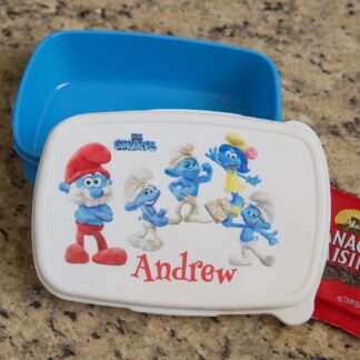 Personalised Blue Character Lunch Box – Custom Name Kids Snack Container