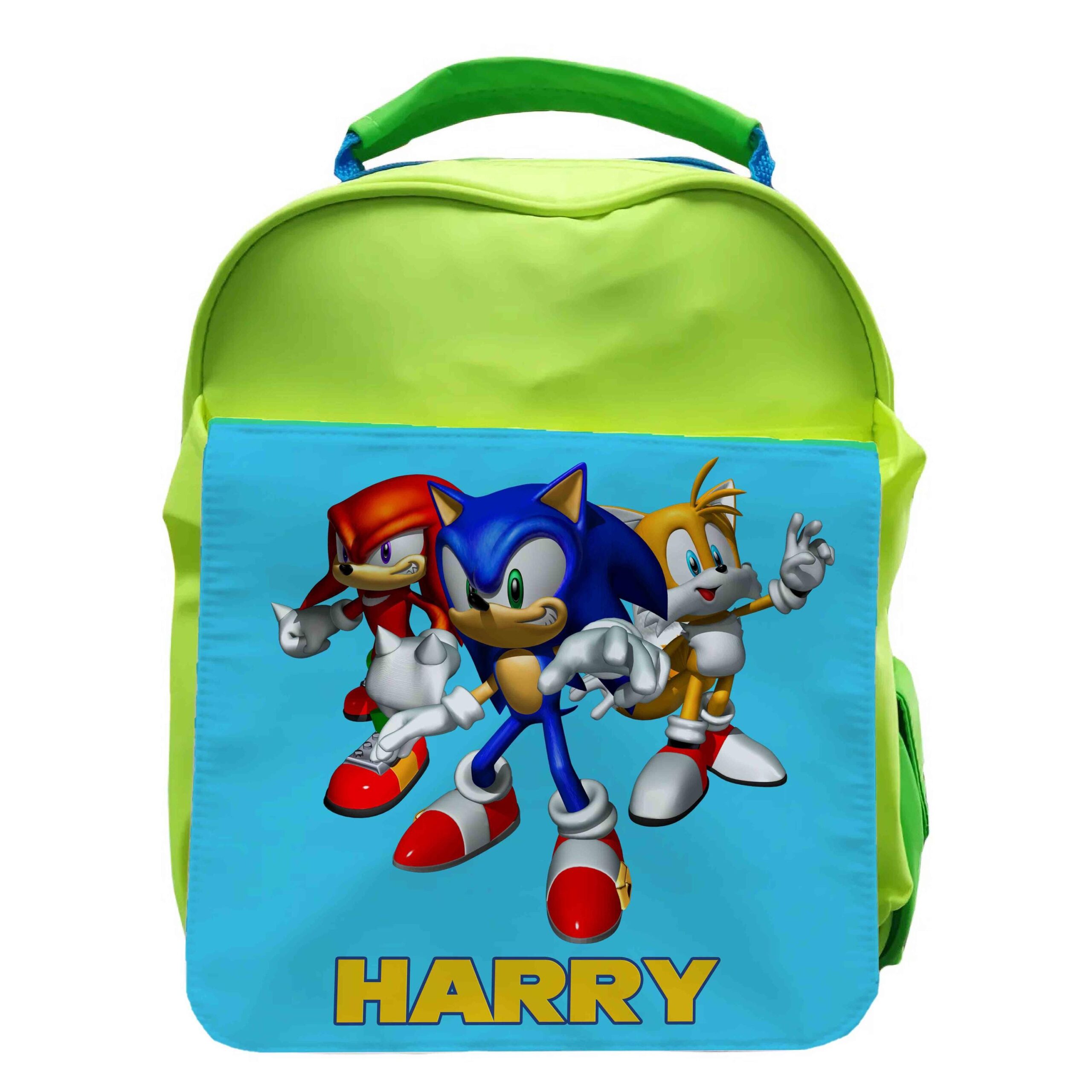 Personalised Neon Green Kids Backpack – Retro Game Style School Bag | sonic - Image 2