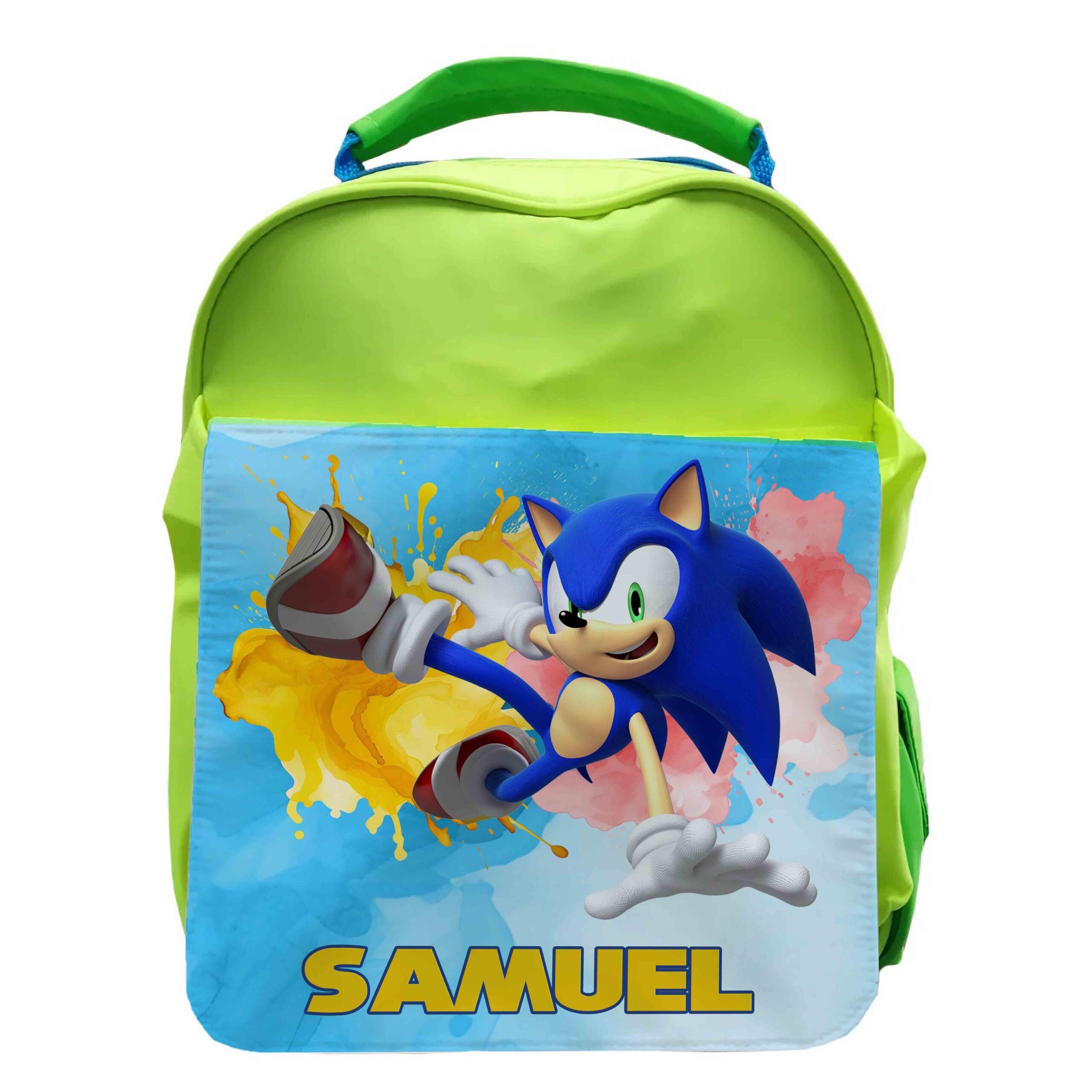 Personalised Neon Green Kids Backpack – Retro Game Style School Bag | sonic - Image 7