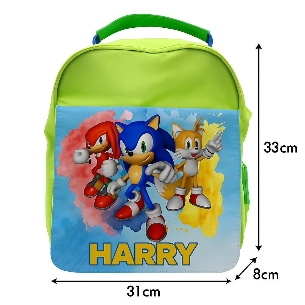 Personalised Neon Green Kids Backpack – Retro Game Style School Bag | sonic - Image 8