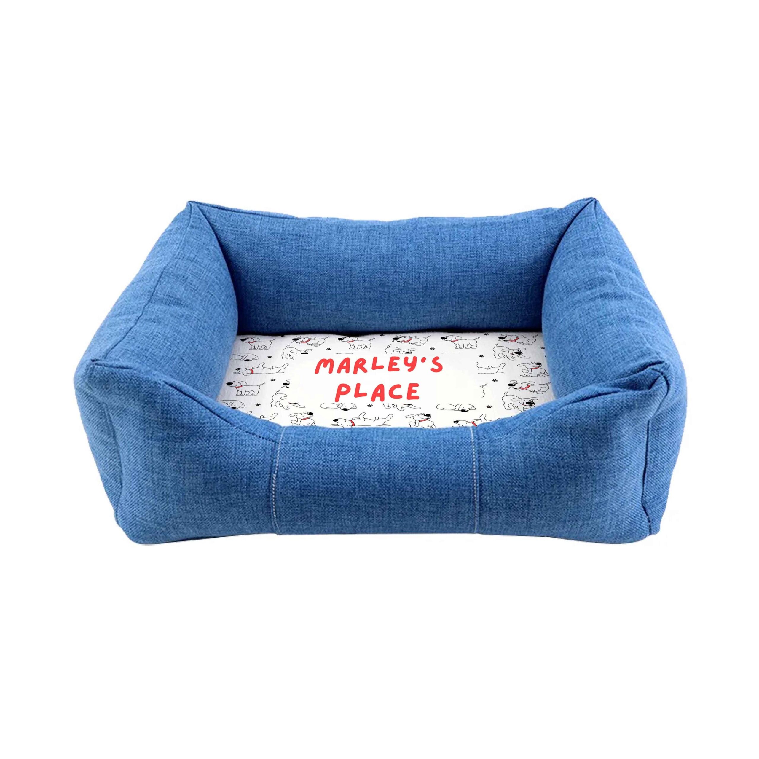 Personalised Blue Dog Bed Cushion: Custom Pet Name Pillow - Image 3