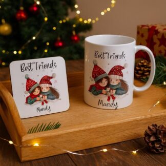 Personalised Coaster and Mug Set – Square Mug Coaster – Custom Christmas Gift for Best Friend, BFF Gift Set, Friendship Present