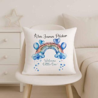 Personalised Baby Stats Satin Cushion: Christening Gift, Nursery Decor