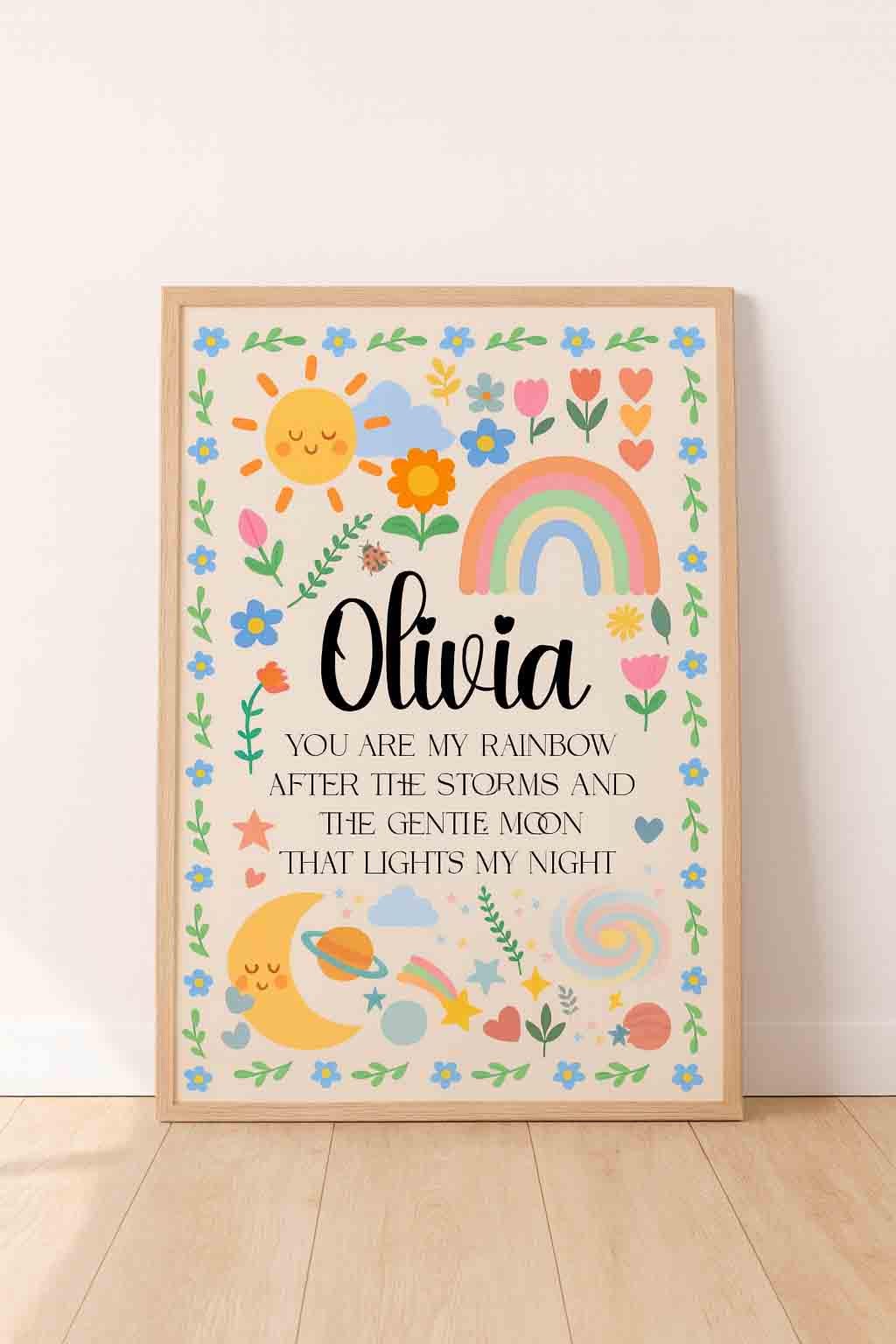 Personalised “You Are My Rainbow” Flower Print – Abstract Nursery Wall Art - Image 2