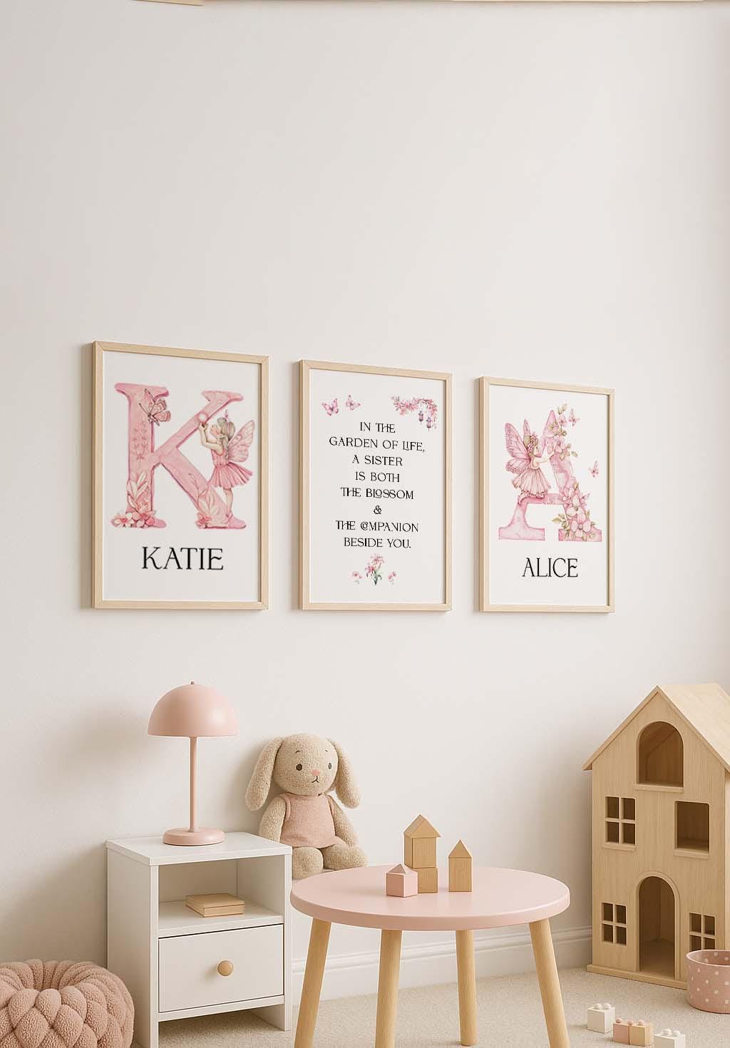Personalised Girls Nursery Prints – Fairy & Butterfly Wall Art for Girls Bedroom – Sisters Quote Print for Twins & Tweens - Image 3