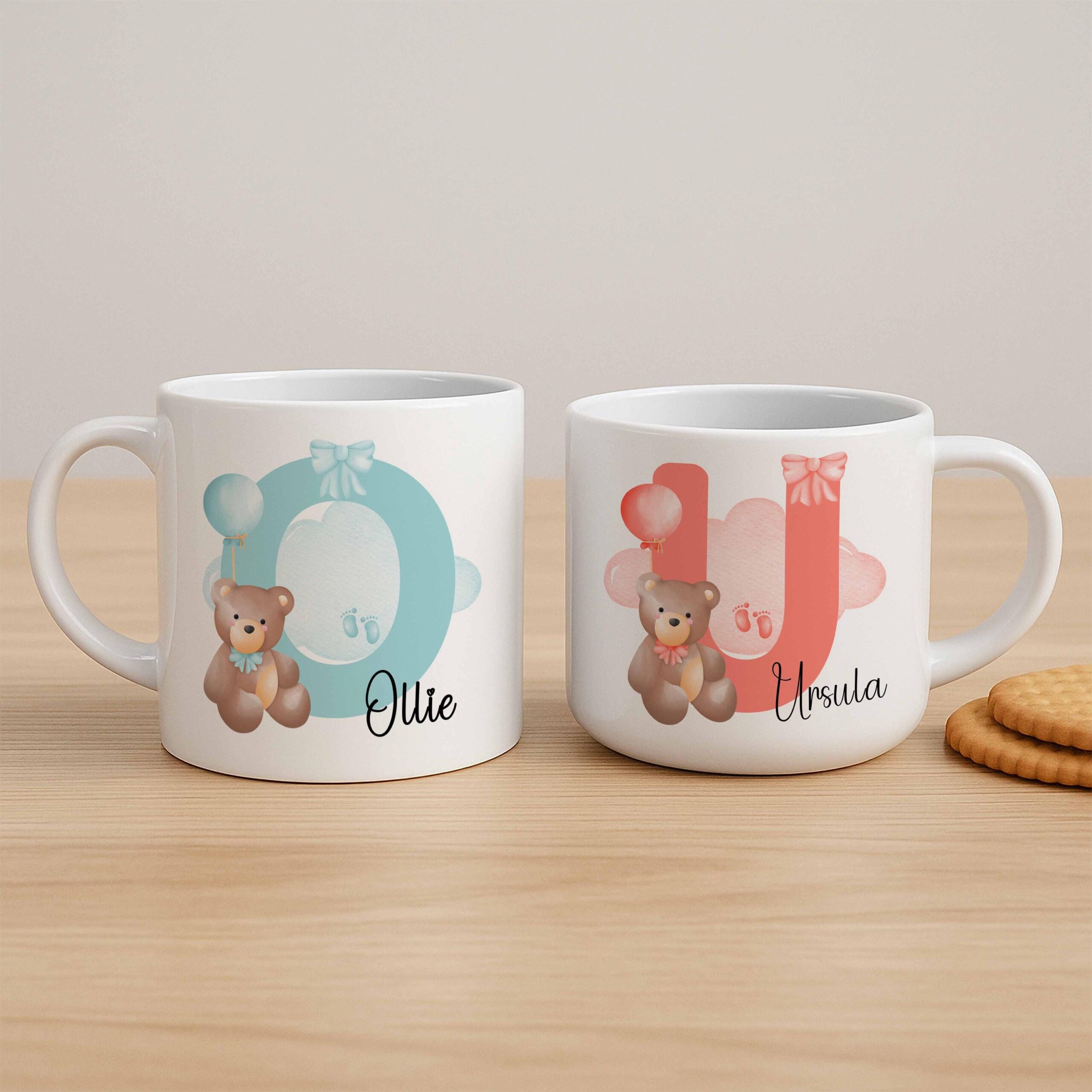 Personalised Teddy Bear Kids Mug – Custom Initial Ceramic or Polymer Cup