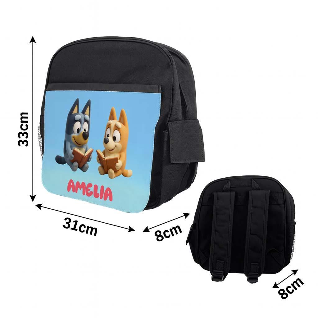 Personalised Blue dog Backpack – Kids School Bag with Name – Rucksack with Bottle Holder – Large Size – Multiple Colours - Image 3