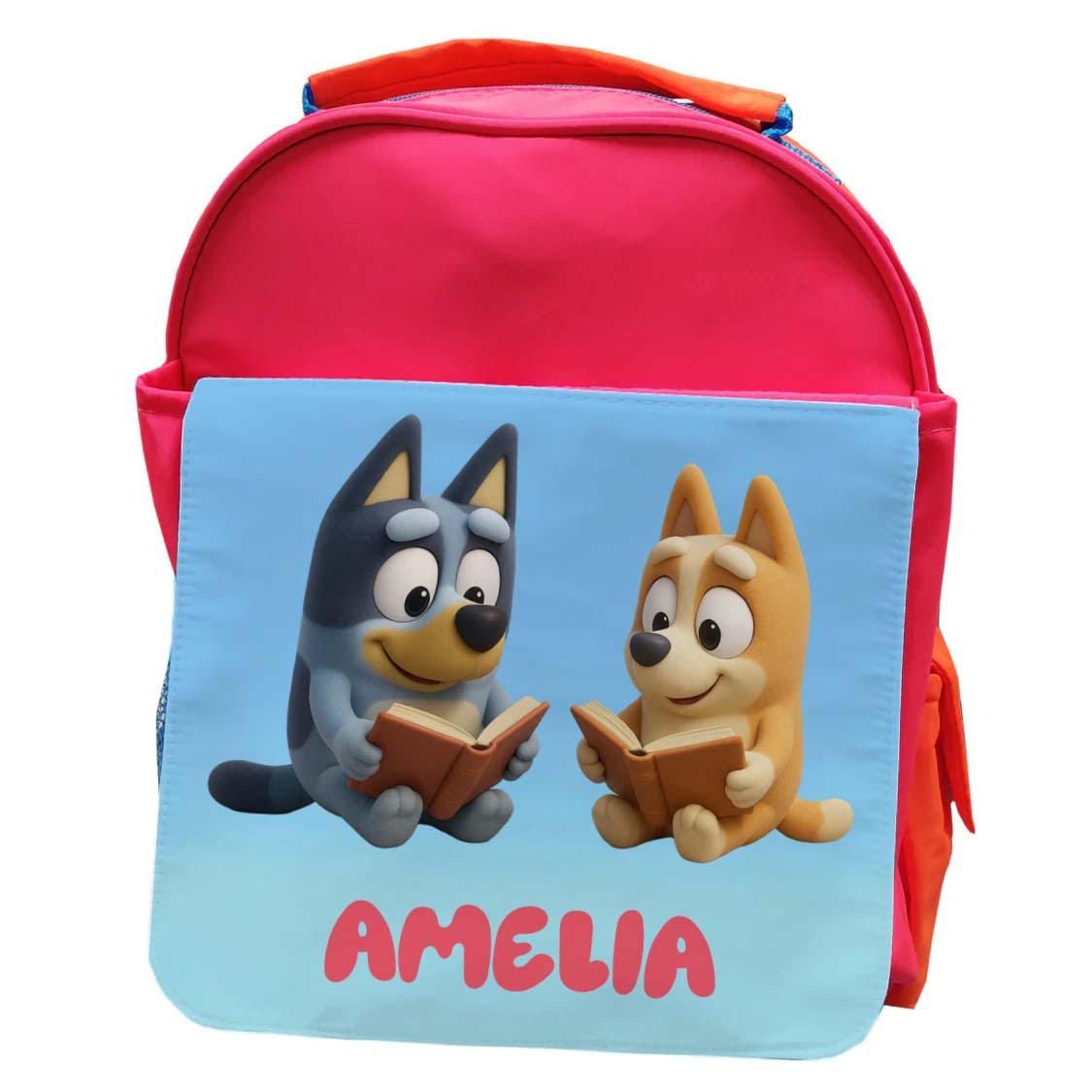 Personalised Blue dog Backpack – Kids School Bag with Name – Rucksack with Bottle Holder – Large Size – Multiple Colours - Image 6