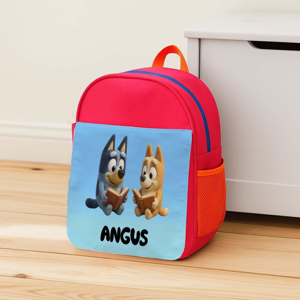 Personalised Blue dog Backpack – Kids School Bag with Name – Rucksack with Bottle Holder – Large Size – Multiple Colours - Image 2