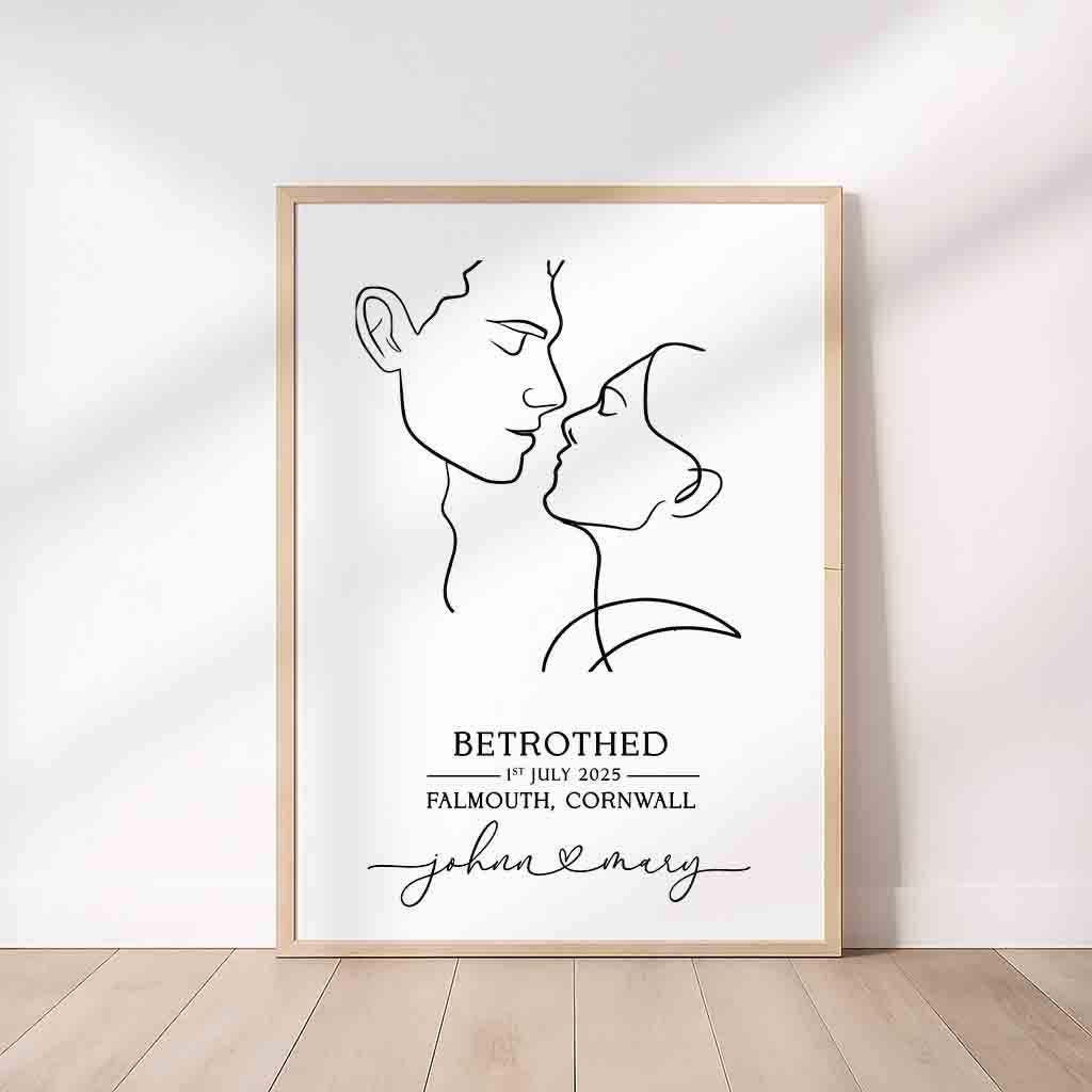 Personalised Engagement Portrait – Minimalist Line Art with Names & Date for Couples - Image 4