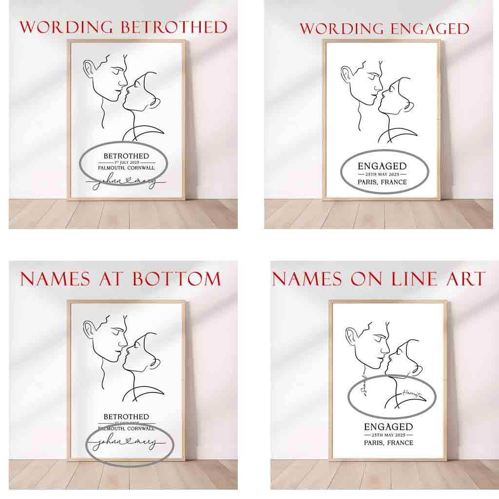 Personalised Engagement Portrait – Minimalist Line Art with Names & Date for Couples - Image 5