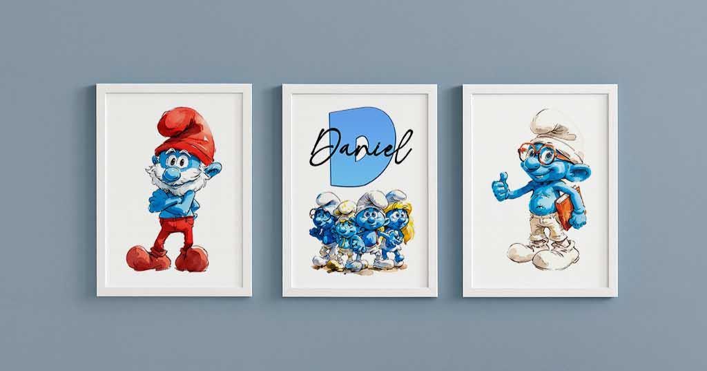 Set of 3 Personalised blue character Watercolour Prints – Custom Name Kids Nursery Wall Art - Image 5