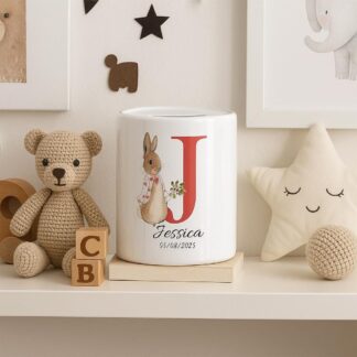 Peter Rabbit Personalised Ceramic Money Box – Baby Gift, Christening Keepsake, Newborn Present, First Money Box, Birth Gift Child